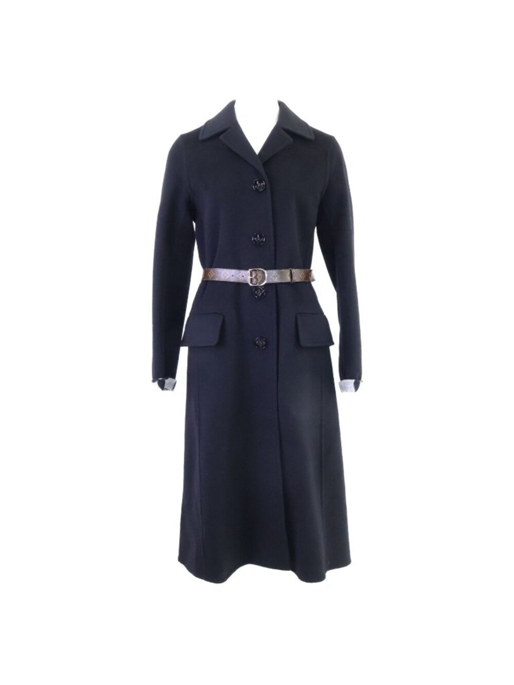 Louis Vuitton Belted Lining Monogram Silk Blend Wool Long 34